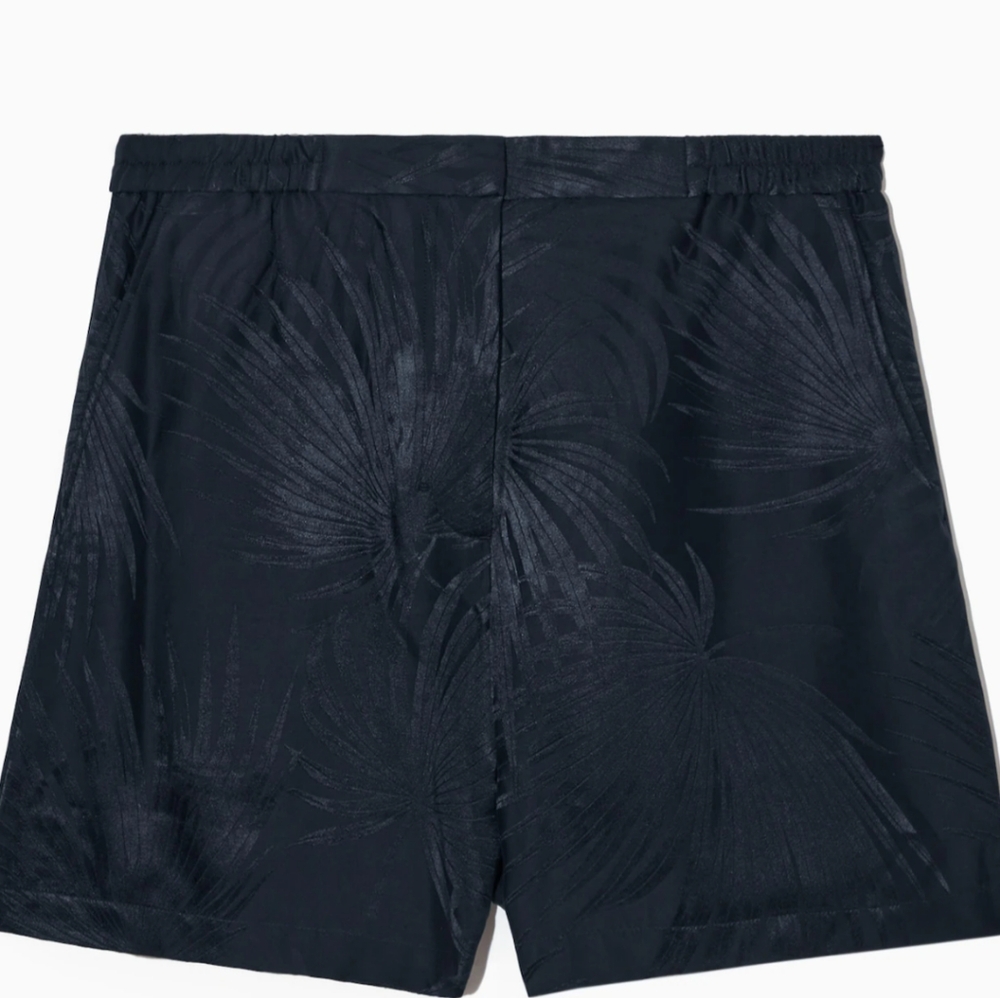 COS NAVY SILK-BLEND JACQUARD SHORTS Sz L